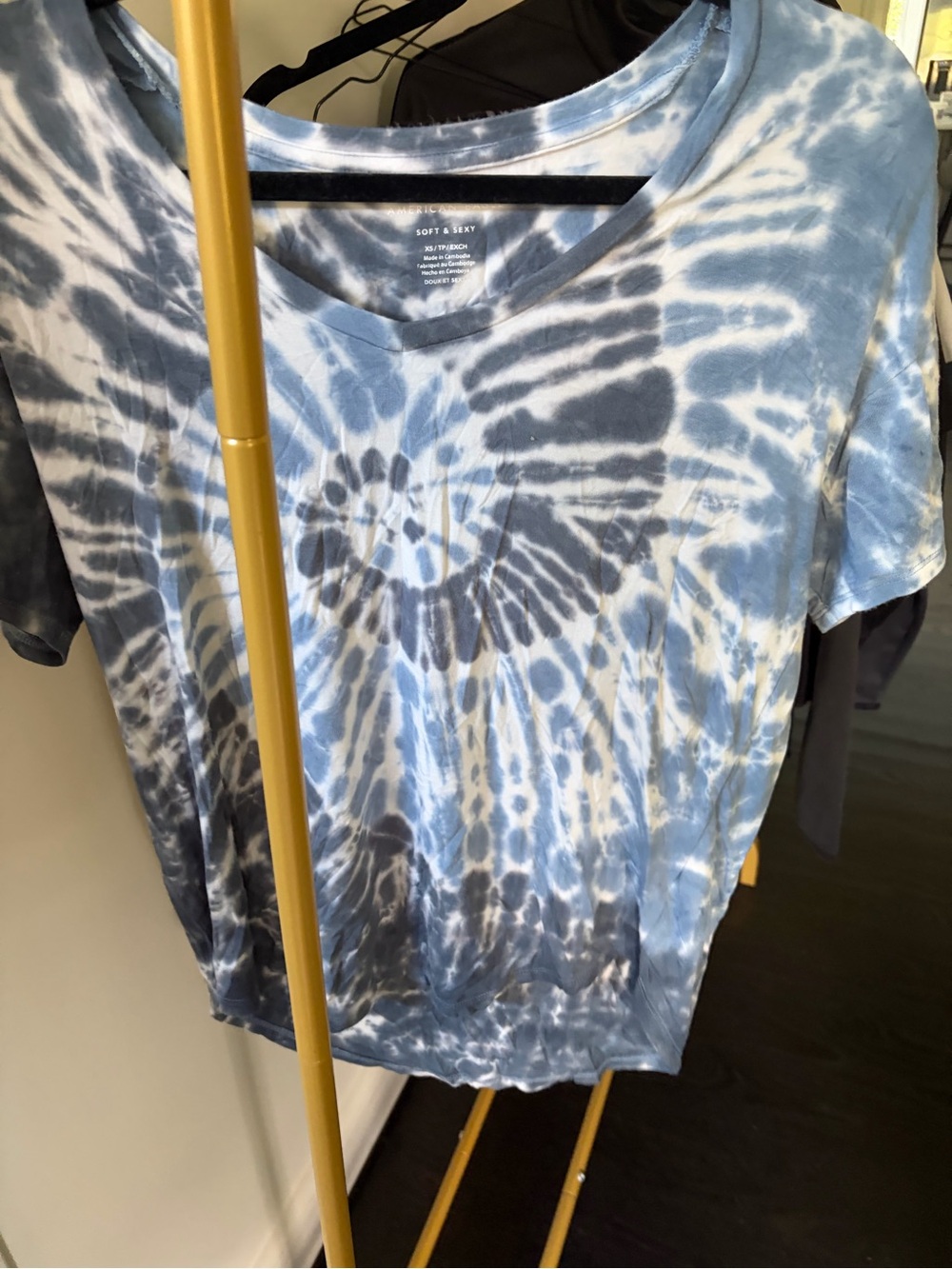 American Eagle Outfitters Blue and White Tie-Dye Short Sleeve Tee Womens XS